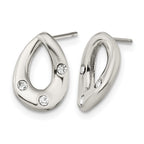 Chisel Stainless Steel Polished with Crystal Teardrop Post Earrings