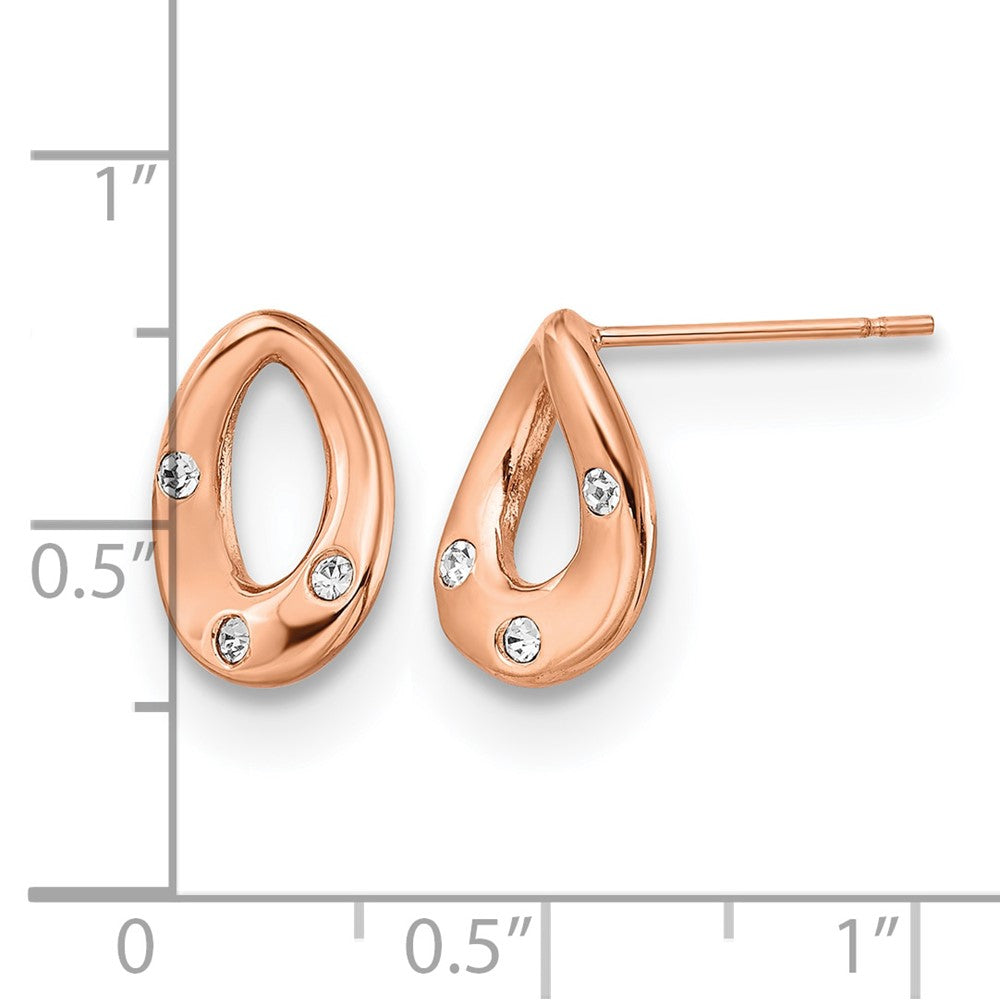 Chisel Stainless Steel Polished Rose IP-plated with Crystal Teardrop Post Earrings