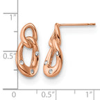 Chisel Stainless Steel Polished Rose IP-plated with Crystal Two Loop Post Earrings