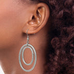 Stainless Steel Polished and Textured Double Oval Dangle Earrings