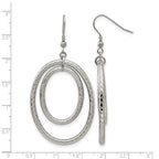 Stainless Steel Polished and Textured Double Oval Dangle Earrings