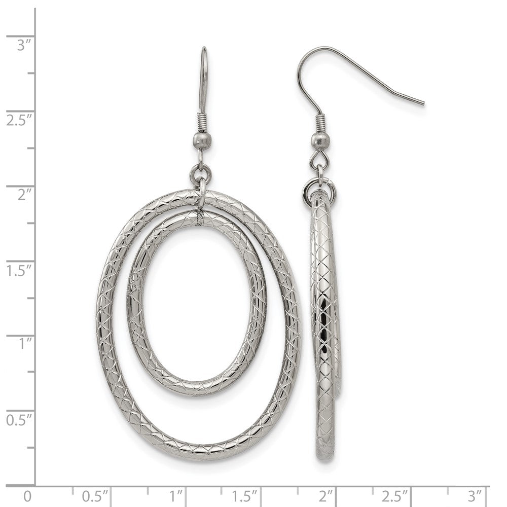 Stainless Steel Polished and Textured Double Oval Dangle Earrings