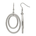 Stainless Steel Polished and Textured Double Oval Dangle Earrings