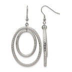 Stainless Steel Polished and Textured Double Oval Dangle Earrings