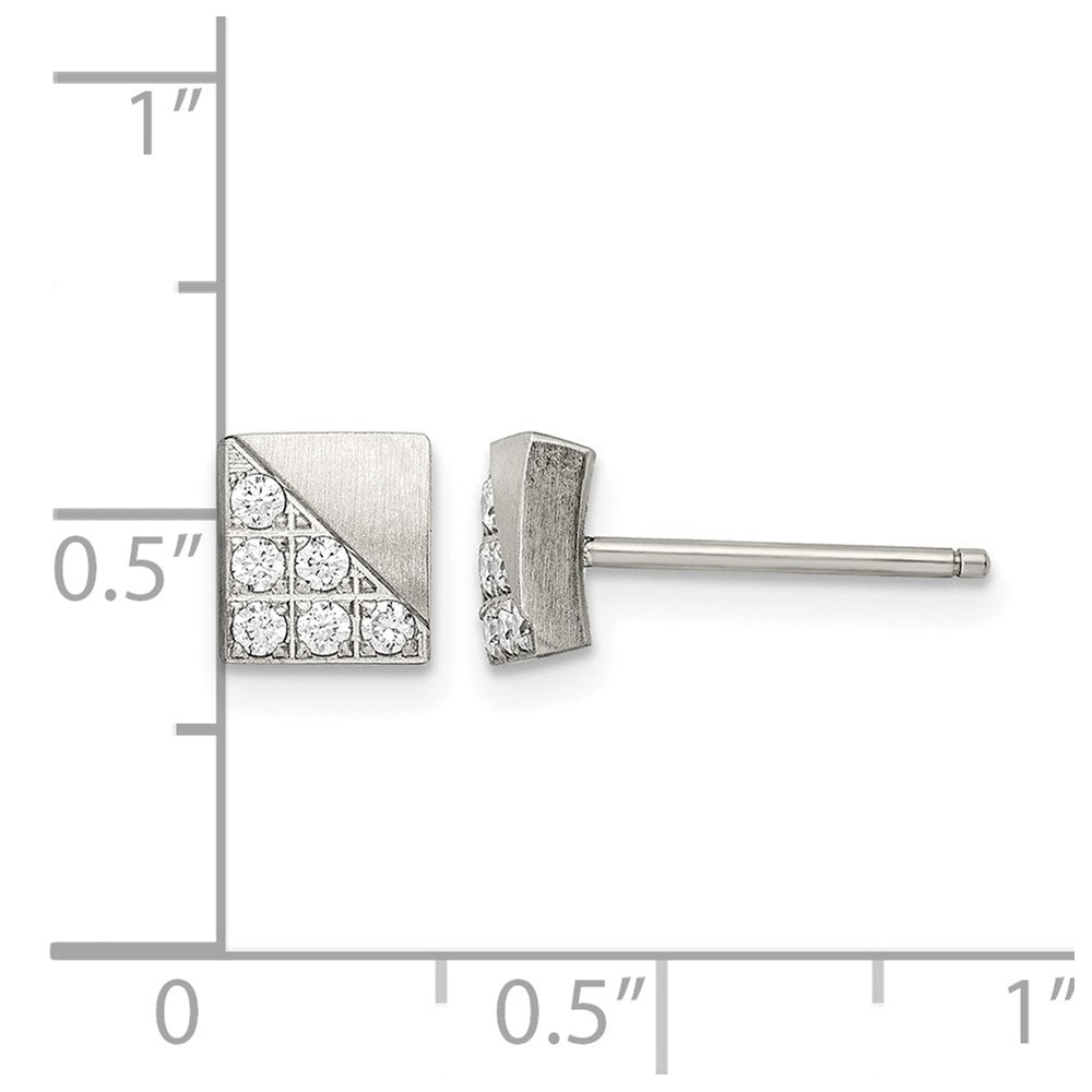 Chisel Stainless Steel Brushed with CZ Square Post Earrings