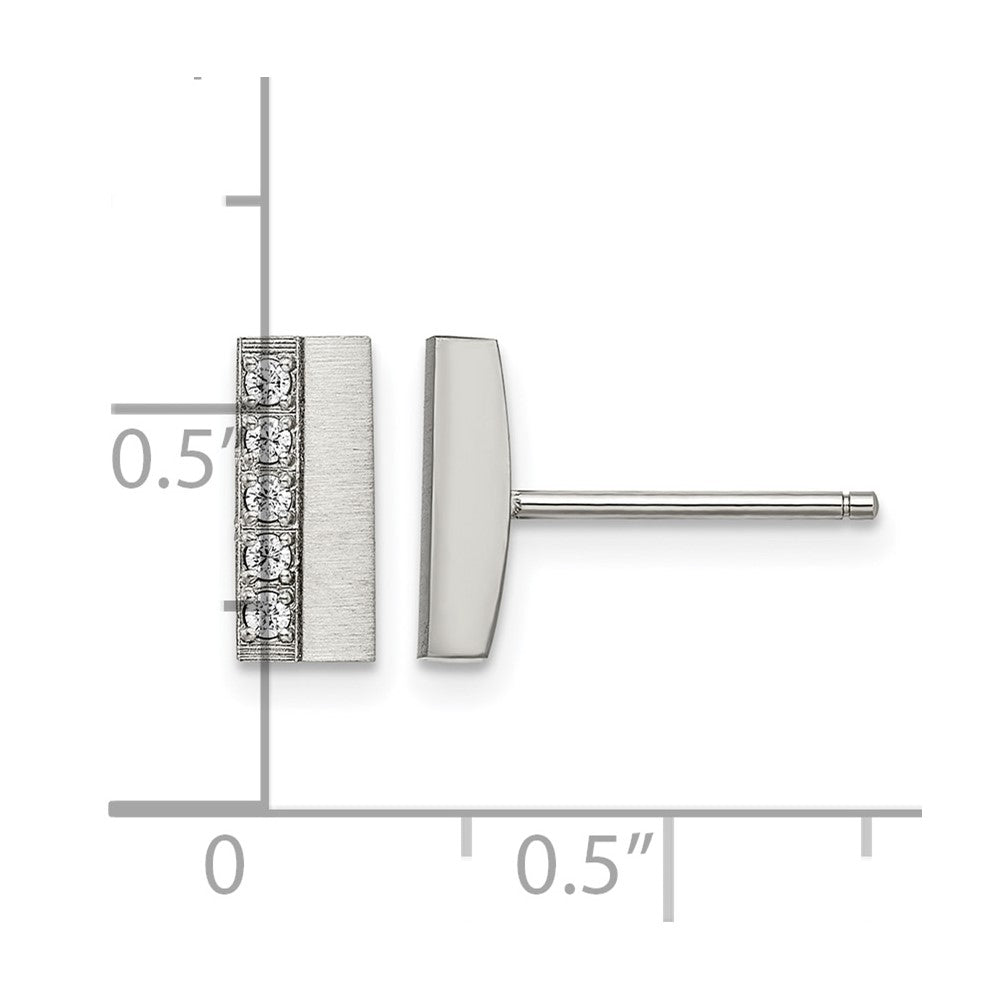 Chisel Stainless Steel Brushed with CZ Bar Post Earrings