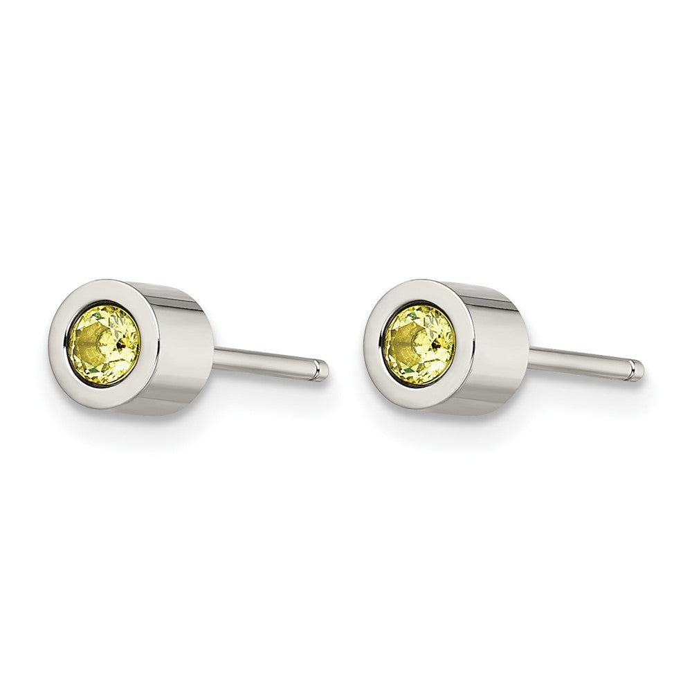 Chisel Stainless Steel Polished Green CZ August Birthstone Post Earrings
