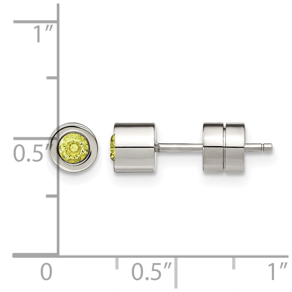 Chisel Stainless Steel Polished Green CZ August Birthstone Post Earrings