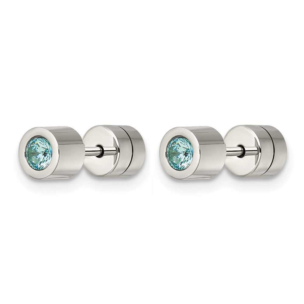 Chisel Stainless Steel Polished Blue CZ December Birthstone Post Earrings