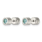 Chisel Stainless Steel Polished Blue CZ December Birthstone Post Earrings