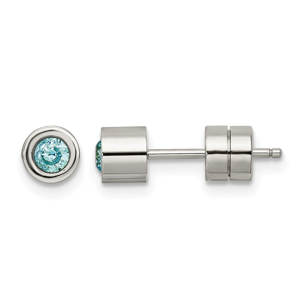 Chisel Stainless Steel Polished Blue CZ December Birthstone Post Earrings