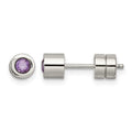 Chisel Stainless Steel Polished Purple CZ February Birthstone Post Earrings