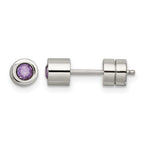 Chisel Stainless Steel Polished Purple CZ February Birthstone Post Earrings
