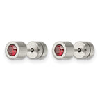 Chisel Stainless Steel Polished Red CZ January Birthstone Post Earrings