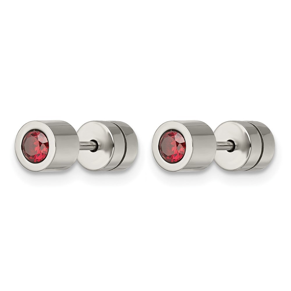 Chisel Stainless Steel Polished Red CZ January Birthstone Post Earrings