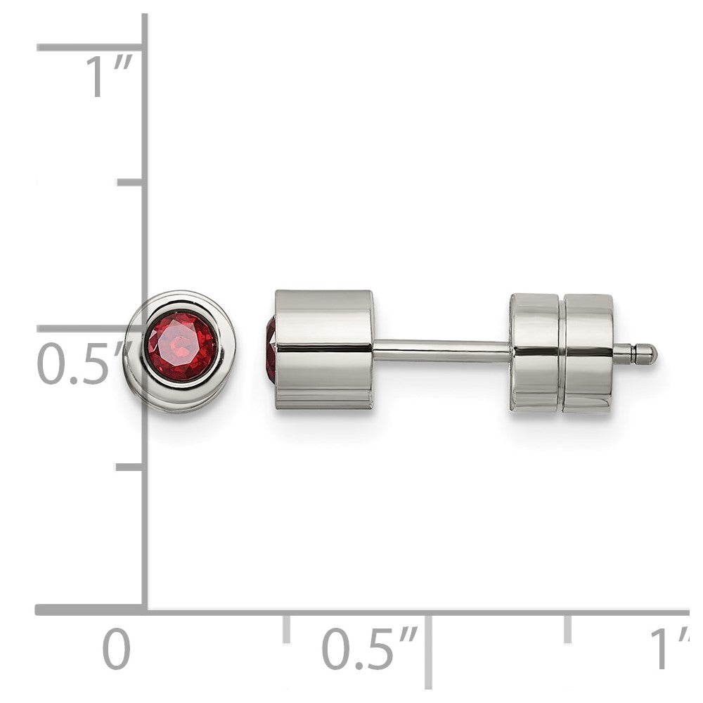 Chisel Stainless Steel Polished Red CZ January Birthstone Post Earrings