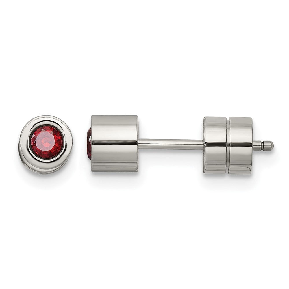 Chisel Stainless Steel Polished Red CZ January Birthstone Post Earrings
