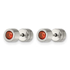 Chisel Stainless Steel Polished Red CZ July Birthstone Post Earrings