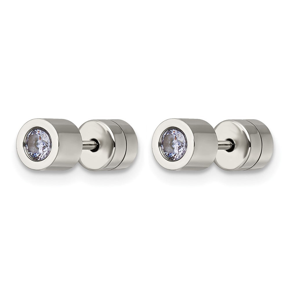 Chisel Stainless Steel Polished Pink CZ June Birthstone Post Earrings