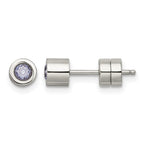 Chisel Stainless Steel Polished Pink CZ June Birthstone Post Earrings