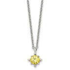 Stainless Steel Polished Yellow CZ 18in Necklace