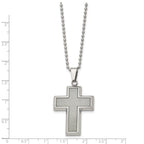 Chisel Stainless Steel Polished with Grey Carbon Fiber Inlay Cross Pendant on a 22 inch Ball Chain Necklace