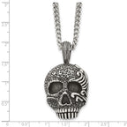 Chisel Stainless Steel Antiqued and Textured Skull Pendant on a 24 inch Curb Chain Necklace