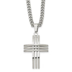 Chisel Stainless Steel Brushed and Polished Cross Pendant on a 24 inch Curb Chain Necklace
