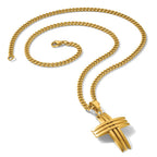 Chisel Stainless Steel Brushed and Polished Yellow IP-plated Cross Pendant on a 24 inch Curb Chain Necklace