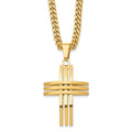 Chisel Stainless Steel Brushed and Polished Yellow IP-plated Cross Pendant on a 24 inch Curb Chain Necklace