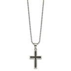 Chisel Stainless Steel Polished with Black Carbon Fiber Inlay Cross Pendant on a 22 inch Ball Chain Necklace