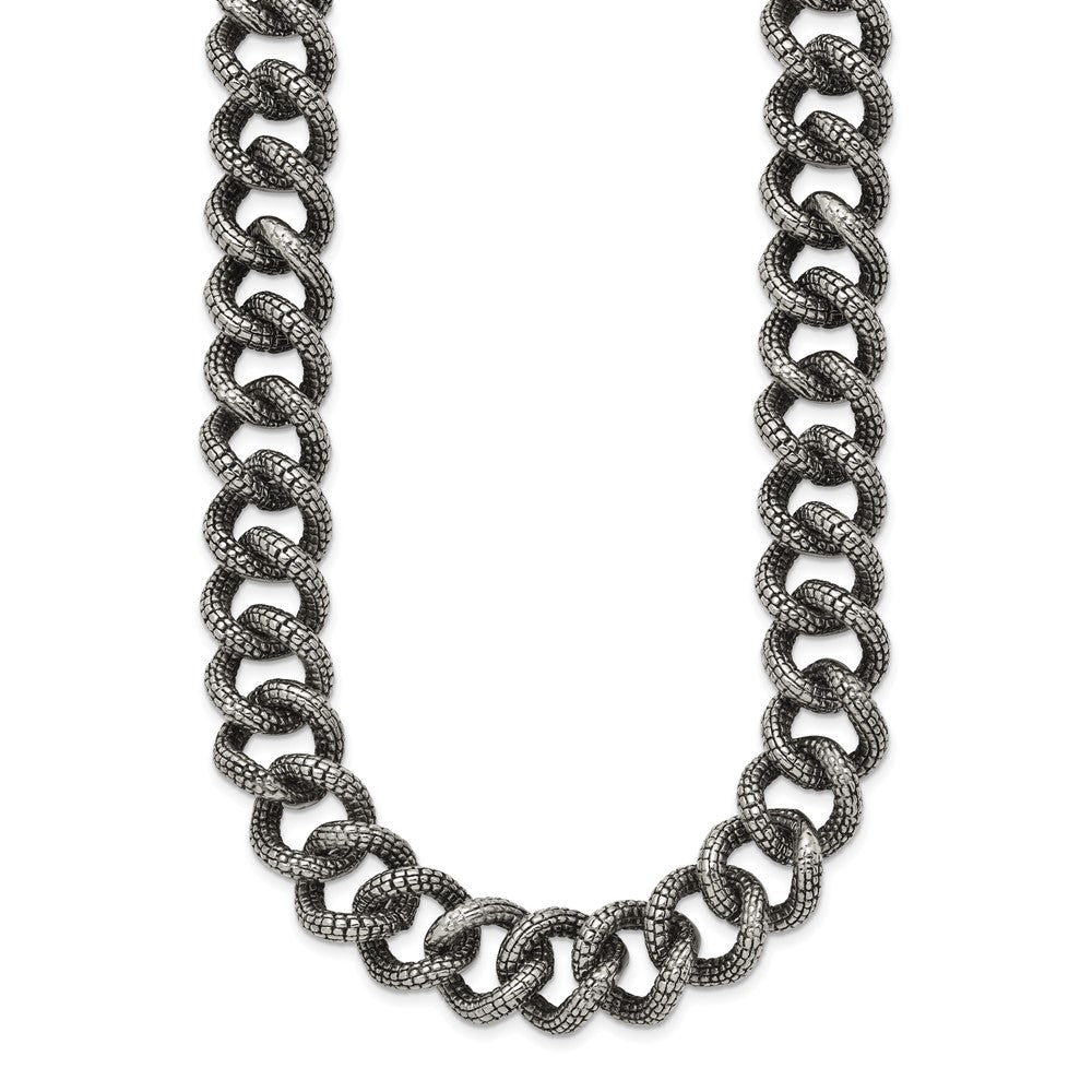 Chisel Stainless Steel Antiqued and Textured Link Necklace