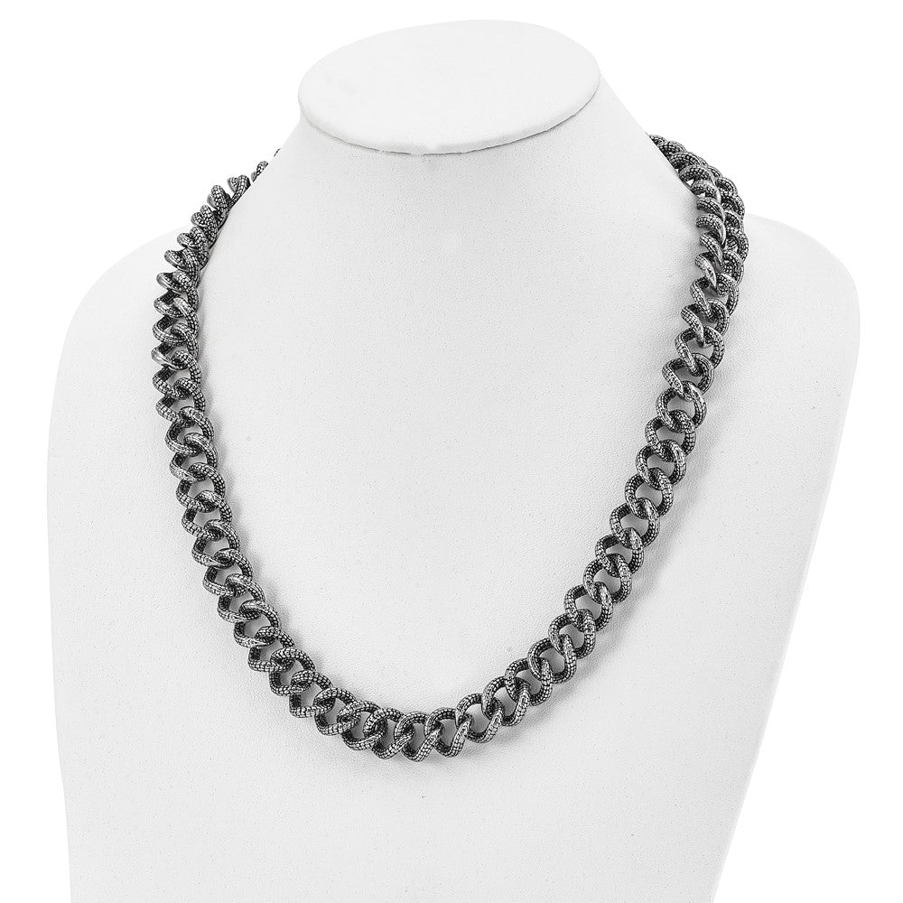 Chisel Stainless Steel Antiqued and Textured Link Necklace