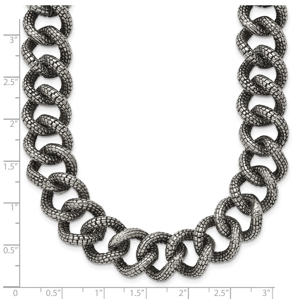 Chisel Stainless Steel Antiqued and Textured Link Necklace