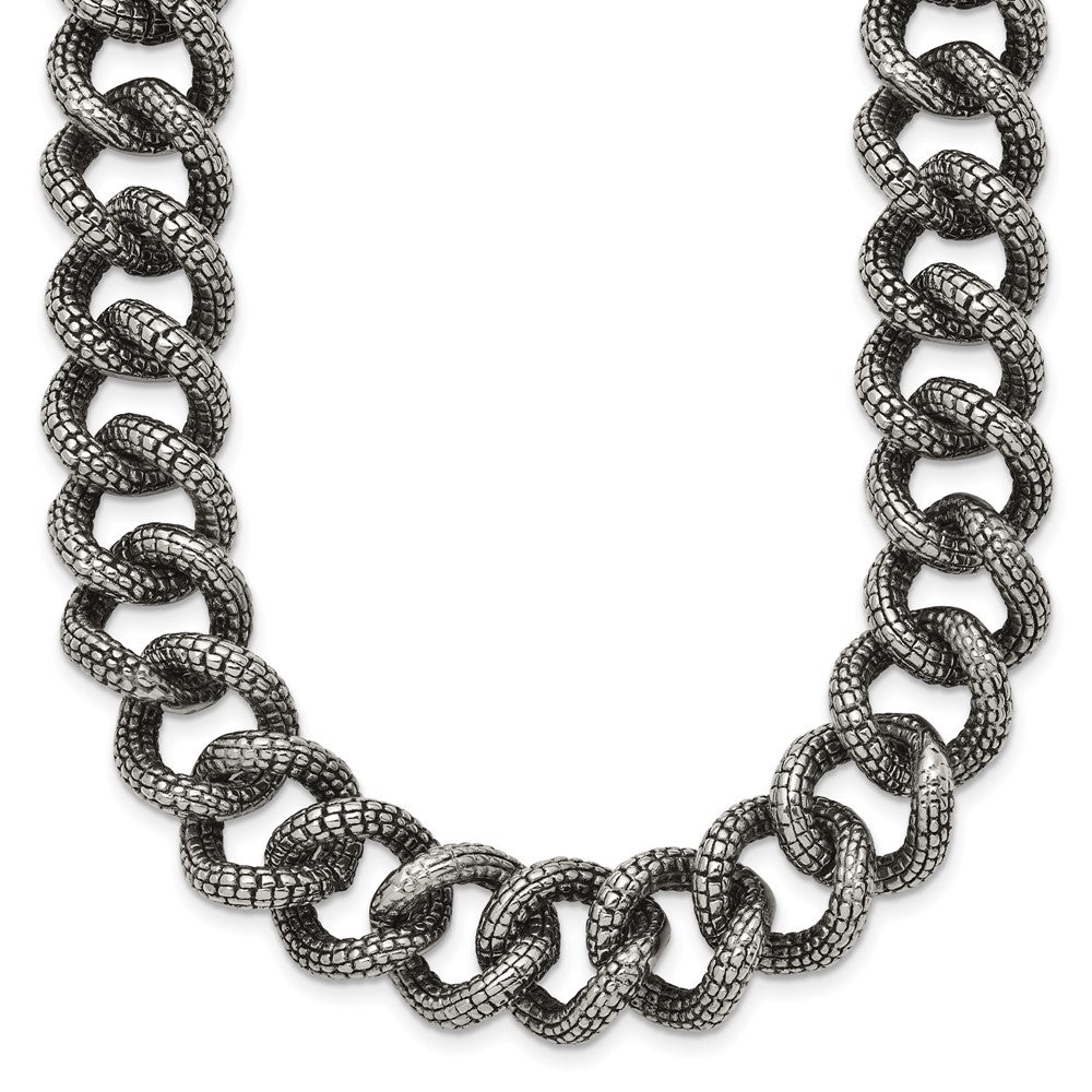 Chisel Stainless Steel Antiqued and Textured Link Necklace