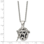 Stainless Steel Polished w/Black Agate Opening Box 20in Necklace