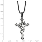 Chisel Stainless Steel Brushed and Polished Black IP-plated Cross Pendant on an 18 inch Leather Cord Necklace