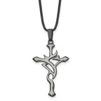 Chisel Stainless Steel Brushed and Polished Black IP-plated Cross Pendant on an 18 inch Leather Cord Necklace