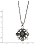 Stainless Steel Antiqued & Polished w/Black CZ Skulls & Fleur de lis Neckla