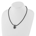 Stainless Steel Antiqued Star Crown with Black Glass Necklace