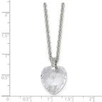 Stainless Steel Polished Crystal Heart w/CZ 18in Necklace