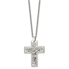 Chisel Stainless Steel Polished and Textured Crucifix Pendant on a 20 inch Cable Chain Necklace