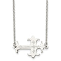 Chisel Stainless Steel Brushed and Polished Flame Design Sideways Cross on a 21 inch Cable Chain Necklace