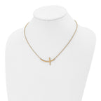 Chisel Stainless Steel Polished Yellow IP-plated Curved Sideways Cross on an 18 inch Cable Chain Necklace