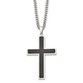 Chisel Stainless Steel Polished with Black Carbon Fiber Inlay Cross Pendant on a 24 inch Curb Chain Necklace
