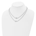 Chisel Stainless Steel Polished Double Sideways Crosses on Layered 16.5 inch Cable Chain Necklace