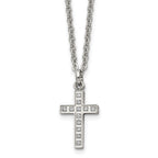 Stainless Steel Polished Laser Cut CZ 2 Piece Cross 20in Necklace
