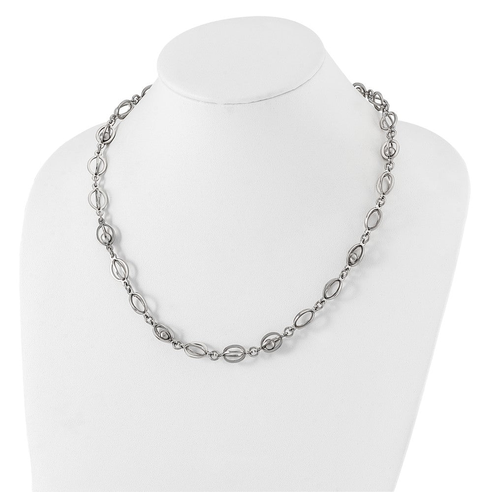 Stainless Steel Polished Oval Link w/ Moveable Ball w/ 1.5in ext. Necklace