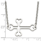 Stainless Steel Polished Sideways Cut out Cross Necklace
