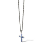 Chisel Stainless Steel Polished with Blue Carbon Fiber Inlay Cross Pendant on a 20 inch Curb Chain Necklace
